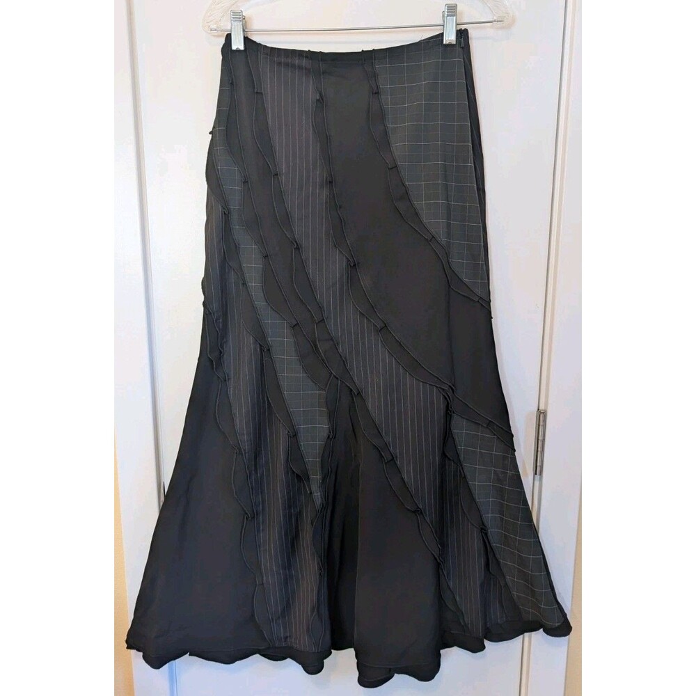 NWT Hazel Chic Menswear Asymmetrical Maxi Skirt S Gray Dark Academia Ruffle Midi